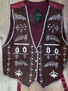 JGEE YOU Brown Suede Embroidered Western Vest